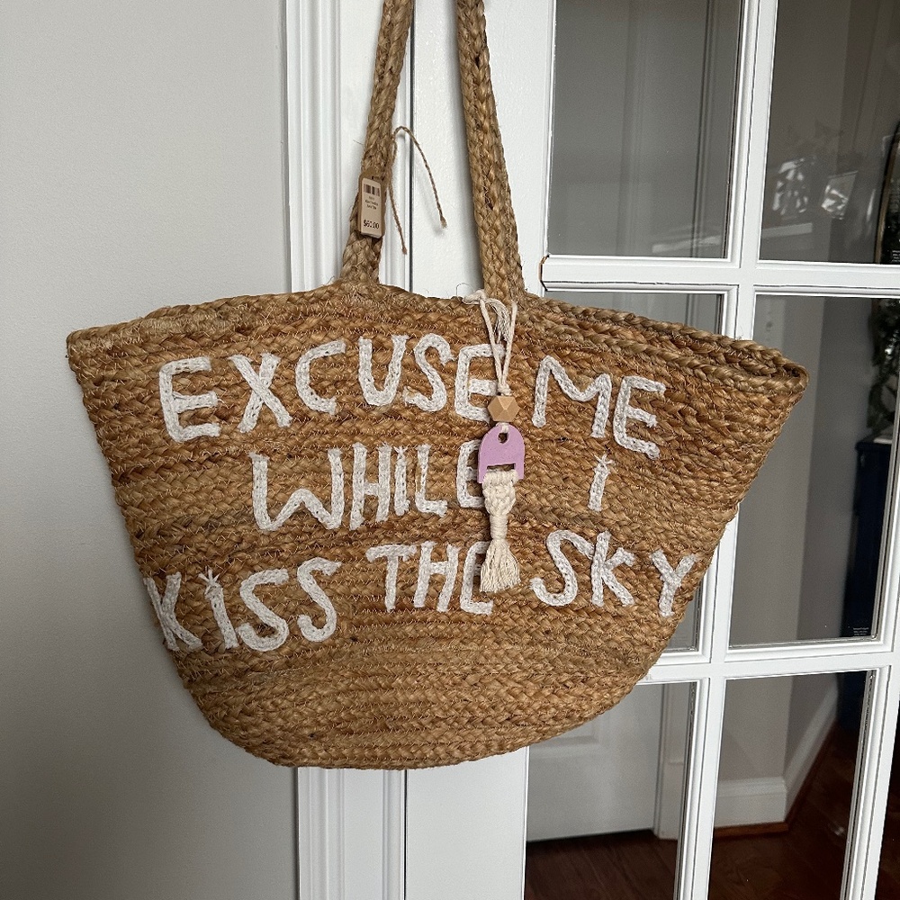 "Excuse me While I Kiss the Sky" Straw Bag Tote NTW